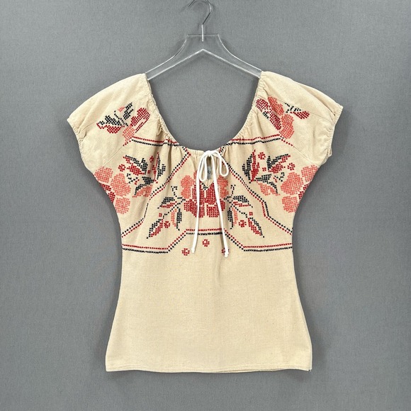 Leeba Marks Tops - LEEBA MARKS Vintage Shirt Womens Large Cream Embroidered Boho Peasant